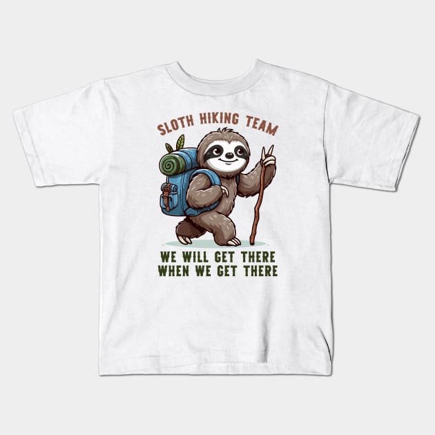 Sloth Hiking Team Funny Hiking Kids T-Shirt by Rare Bunny